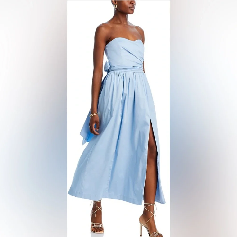 French Connection Sky Blue Strapless Reversible Waist Tie Midi Dress - Picture 2 of 9